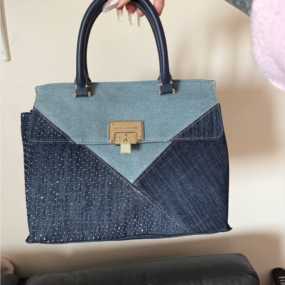 True Religion Denim Patchwork Satchel - Dark & Light Blue